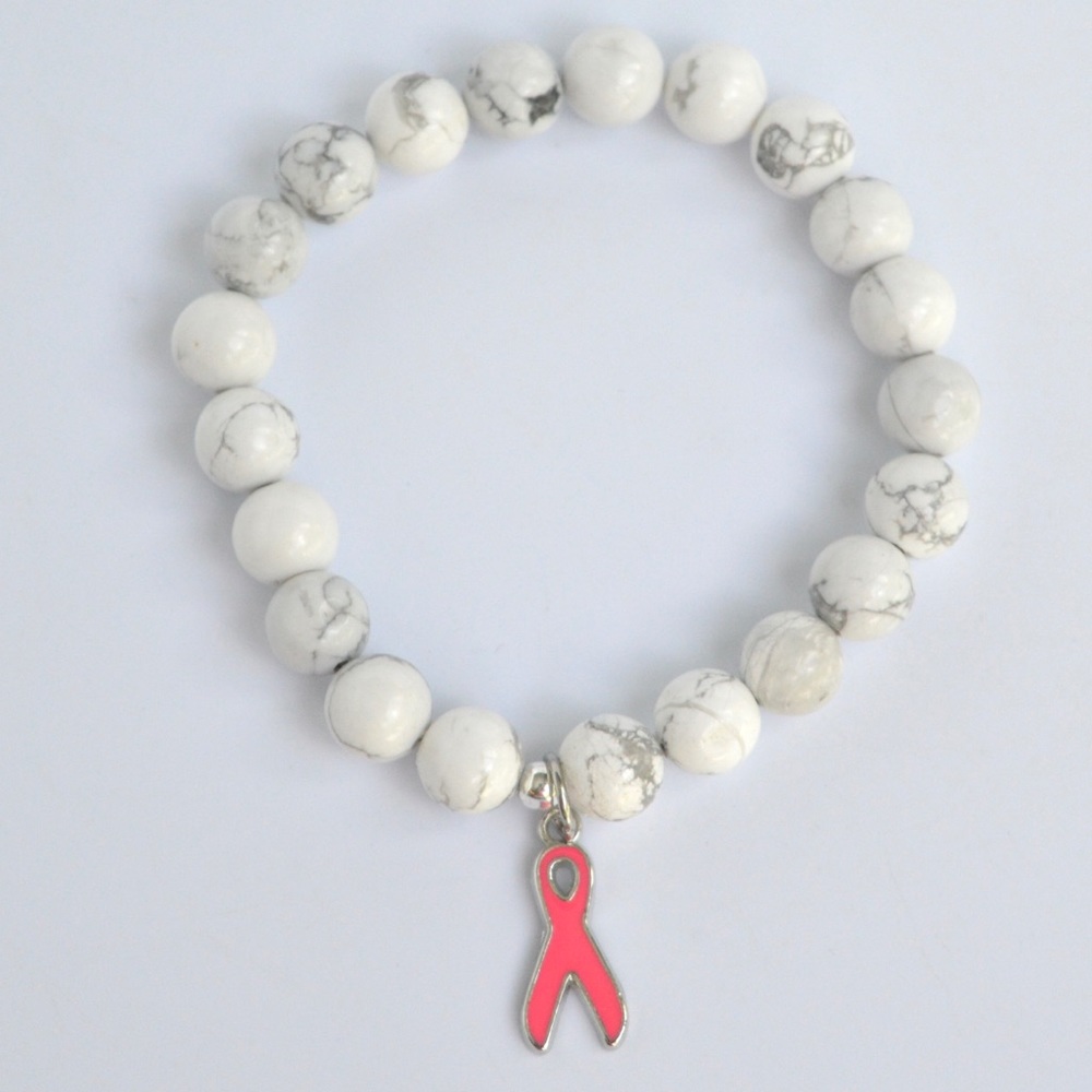 Breast Cancer Awareness Howlite Beaded Bracelet